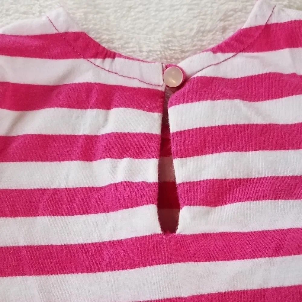 Ralph Lauren Pink Striped Eyelet Lace Trim Tee Dre